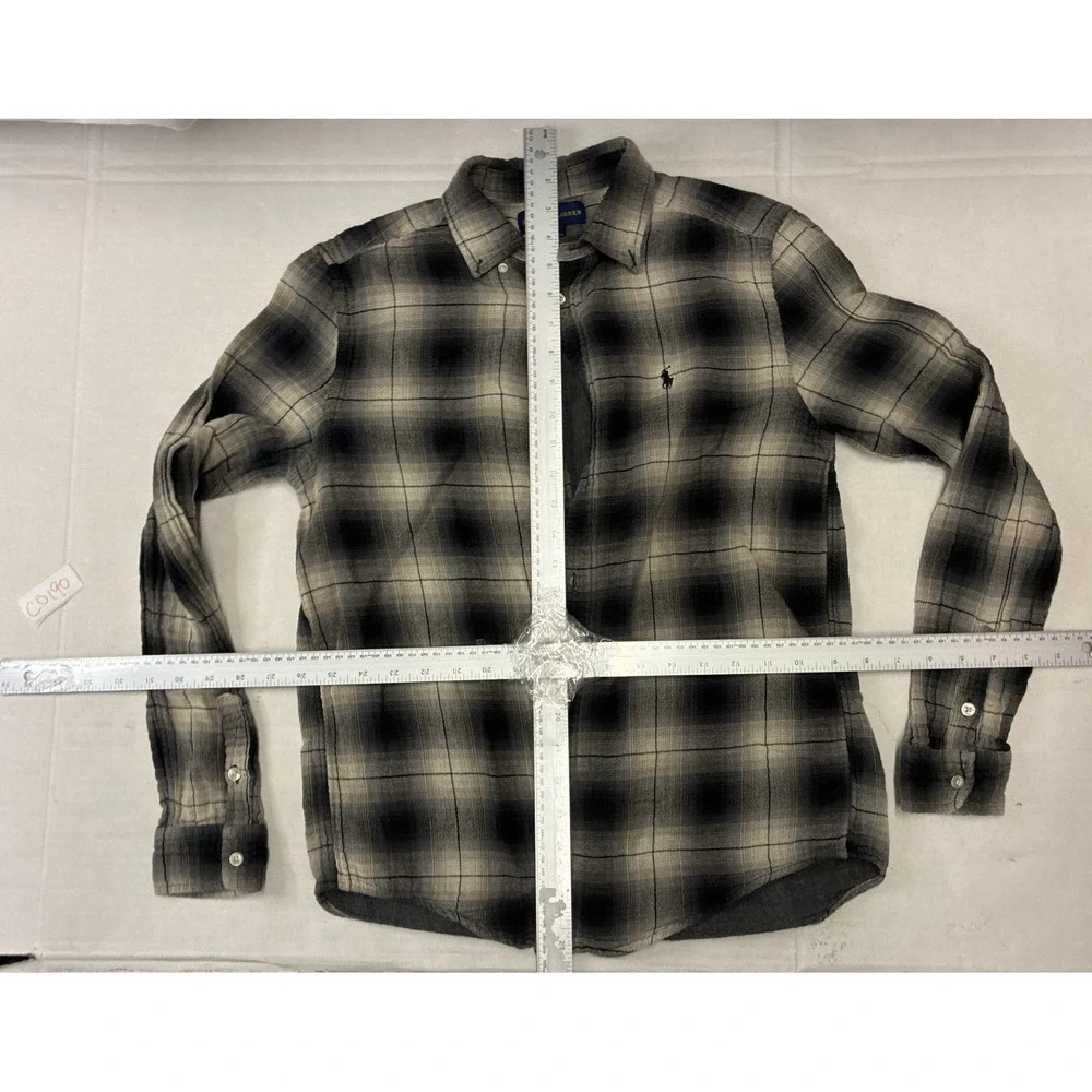 Ralph Lauren Boys XL 18-20 Gray Black Ombre Plaid Flannel Button Down Shirt Logo